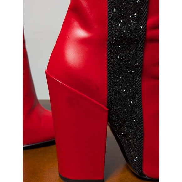 AMIRI Red Leather Ankle Boots Glitter Stripe Pointed Toe Made in Italy, sz 38/7 - Picture 4 of 12